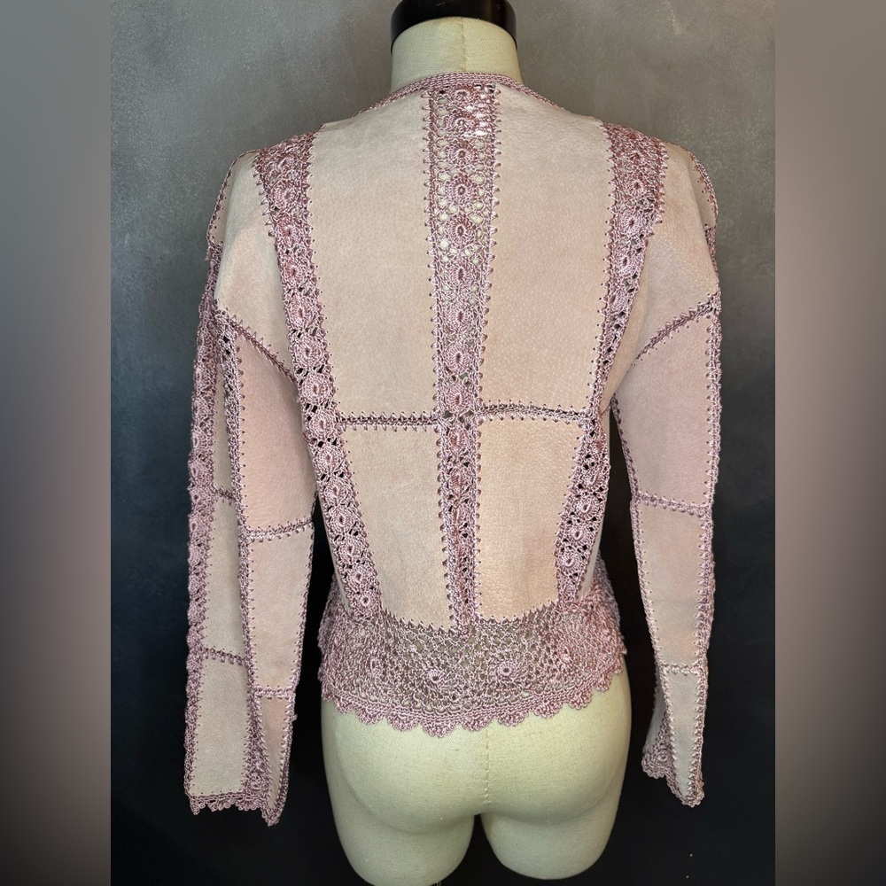 🌸 S.M.H. Boutique Leather & Crochet Trim Jacket – Size Small - Picture 5 of 11